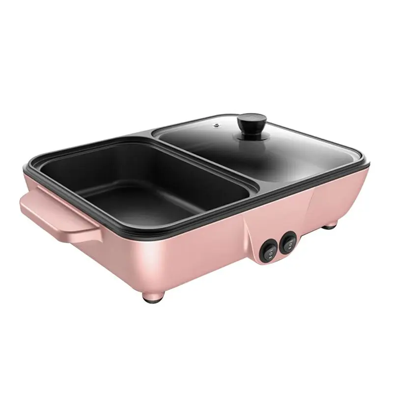 ABUN 2-in-1 Electric Hot Pot and Grill, Non-Stick Indoor BBQ Grill for Family, 110V US Plug Portable Cooker