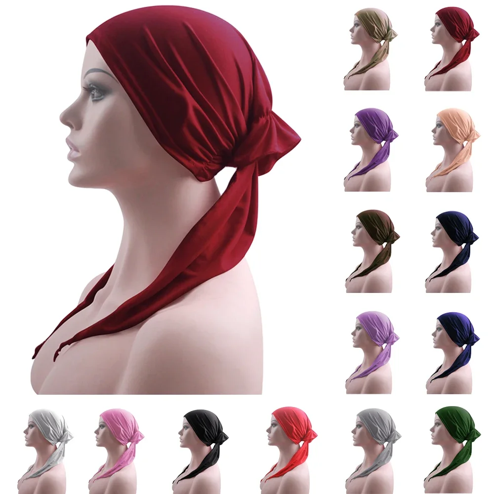 Femmes solide Turban Bonnet foulard chapeaux musulman Cancer chapeau chimio casquette foulard perte de cheveux couvre Beanie Wrap intérieur casquettes chapeaux