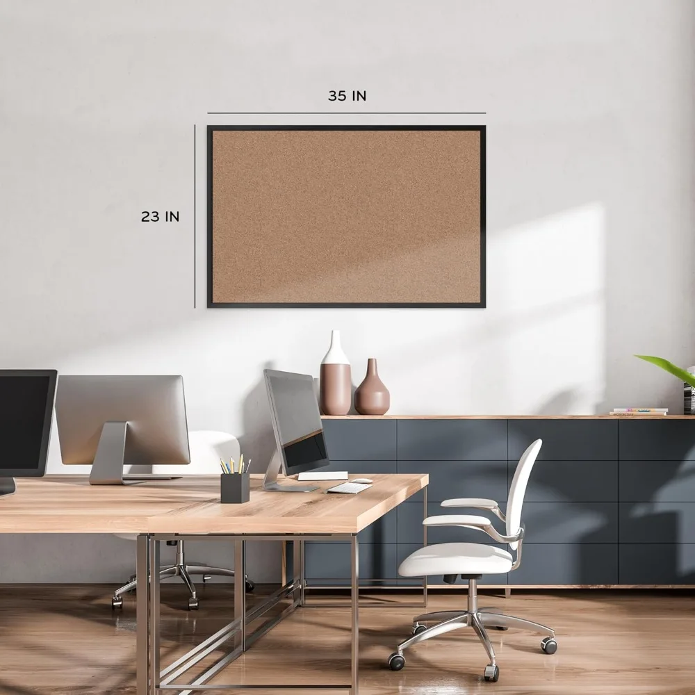 لوحة إعلانات من الفلين والألومنيوم باللون الأسود مقاس 36 × 24 بوصة، سطح تثبيت ممتاز للمكتب والمنزل والفصول الدراسية #2