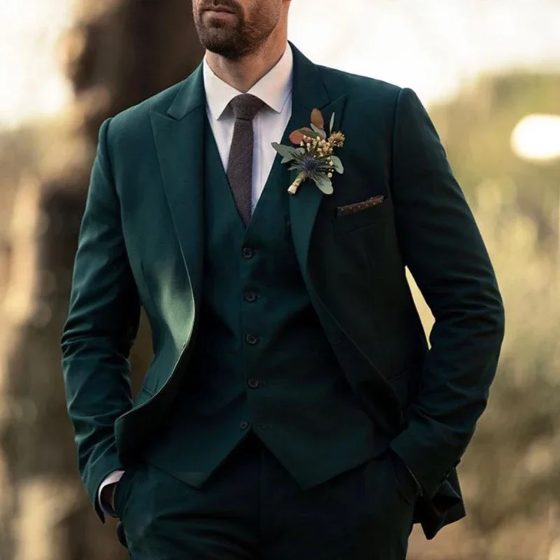 

Peak Lapel Wedding Suit For Men Formal Business Slim Fit 3-Piece Set Groom Tuxedo (Jacket, Vest, Pants) 2024