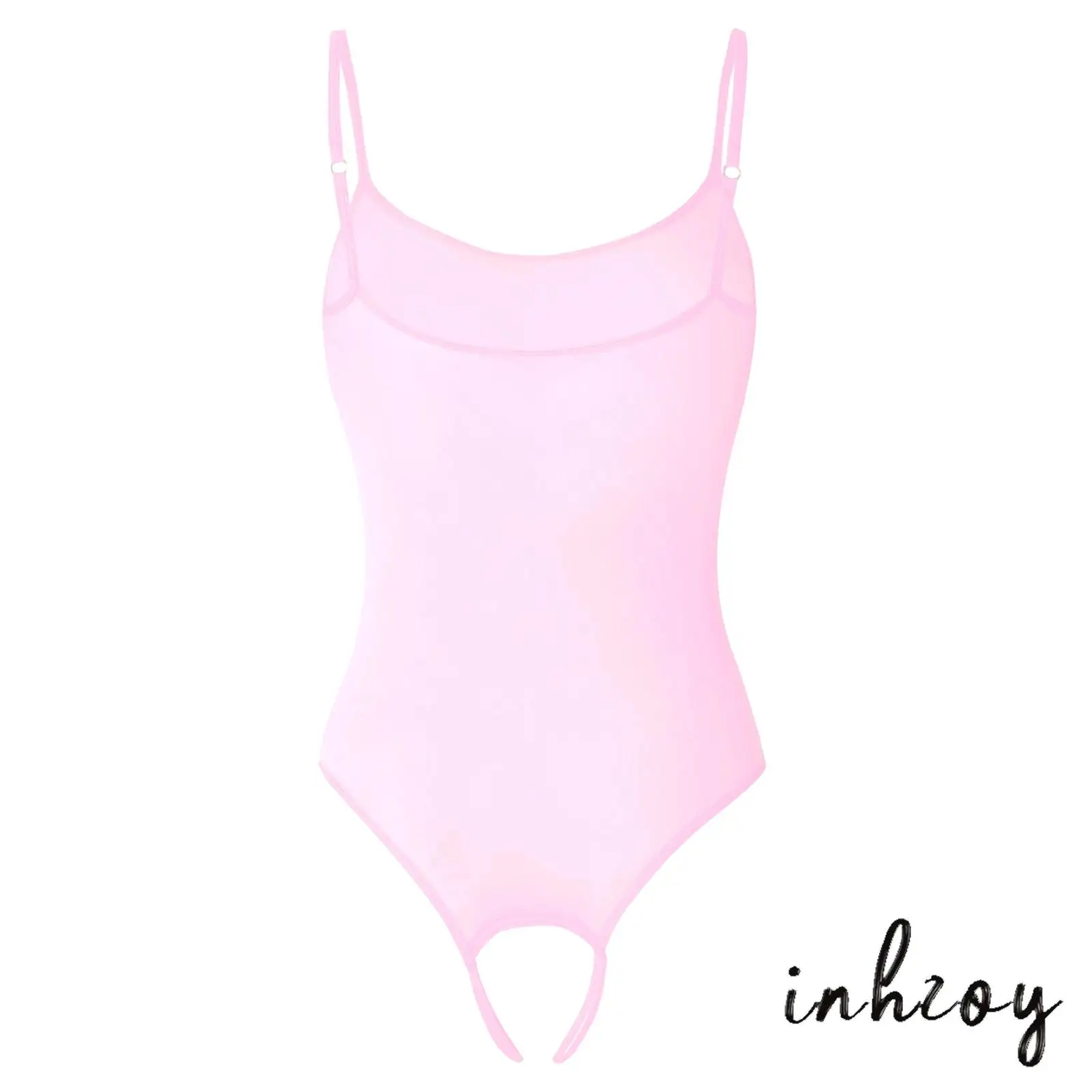 

Sexy Womens Sheer One-piece Leotard Swimsuit Glossy Spaghetti Straps Sleeveless Cutout Crotch Stretchy Sling Bodysuit Nightwear