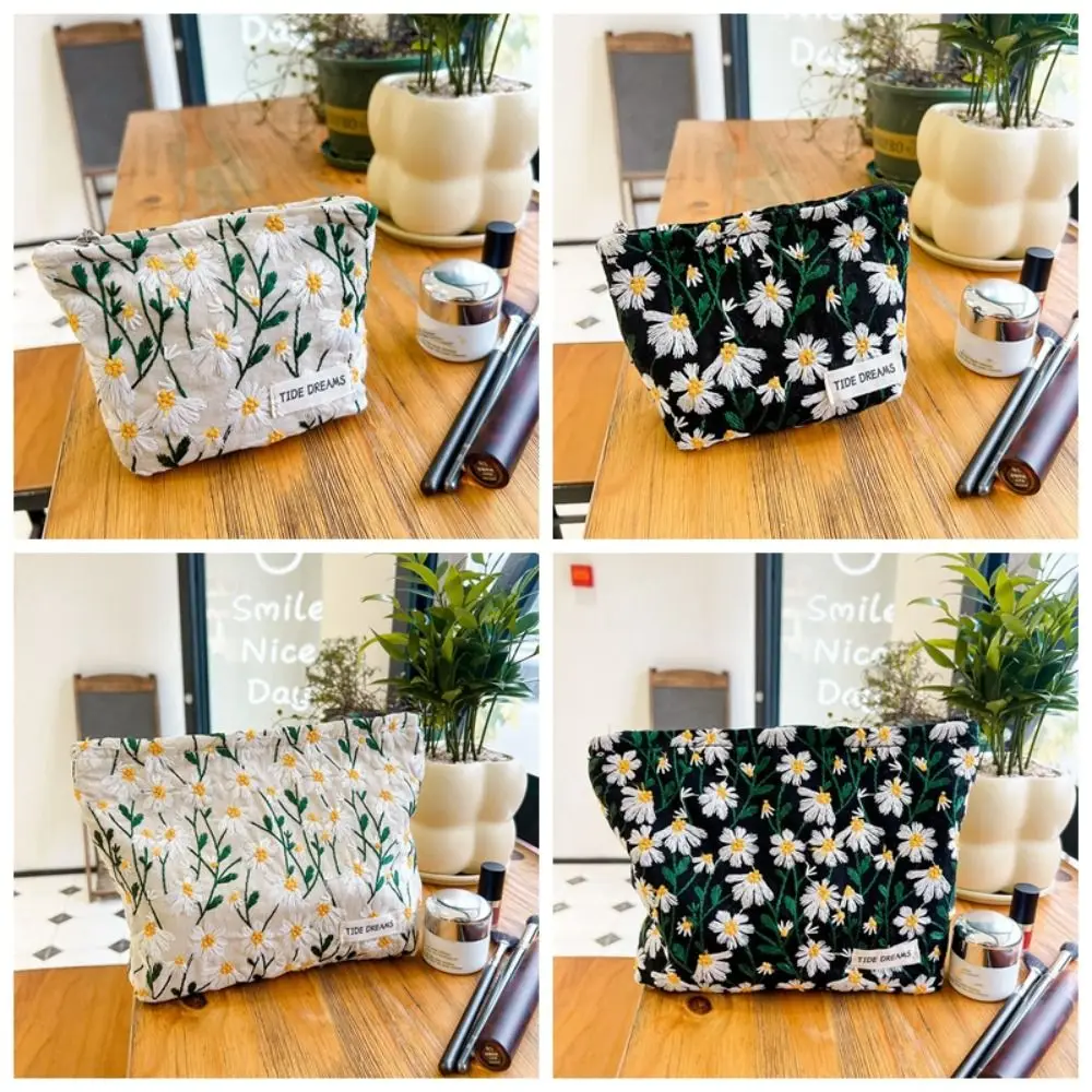 Bloemen Madeliefje Make-Up Tas Grote Capaciteit Koreaanse Stijl Geborduurde Cosmetische Tas Handtas Organizer Jacquard Opbergtas