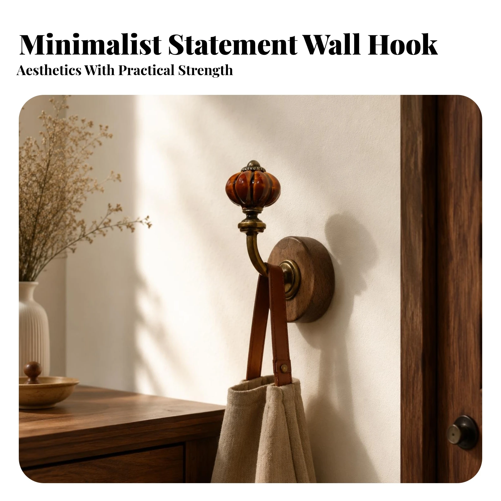 Single Wall-Mounted Coat Hook Two-Method Installation Wall Hook with Walnut Wood Base Walnut Wood Coat Hooks Space-Saving Sturdy