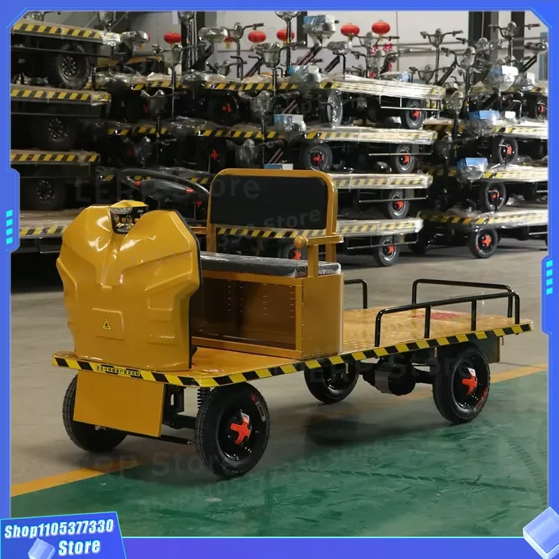 Heavy Duty Electric Platform Trolley Flatbed Truck Four Wheeled Cargo Transporter Industrial Warehouse Logistics Hand Cart