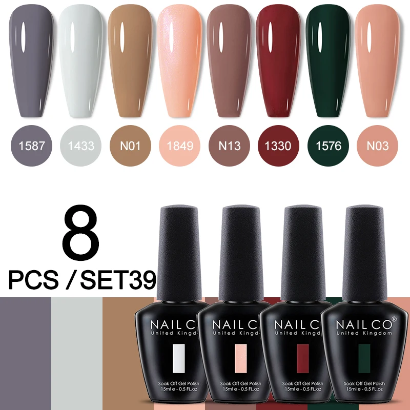 NAILCO 15ml 8pcs Gel Nail Polish Set UV Gel Nail Art Manicure DIY Professionals Vernis Seli Permanent Gel Nail Polish 15ml Kit