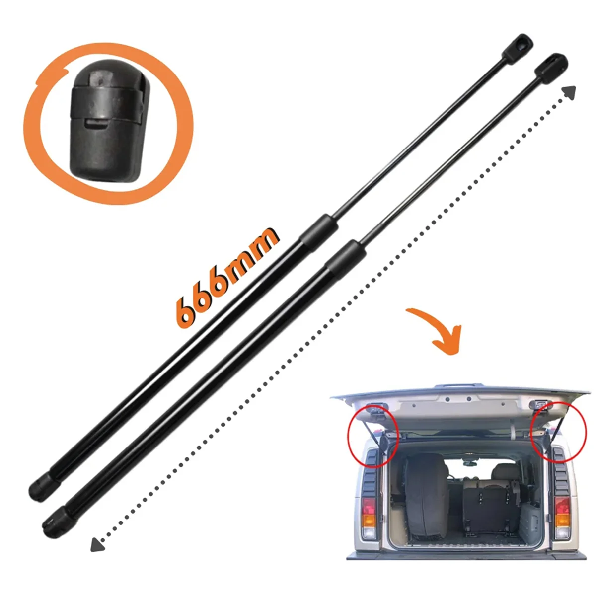 2Pcs 666mm Rear Boot Lid Lift Supports Gas Springs Shock Absorbers Trunk for H2 SUV 2003