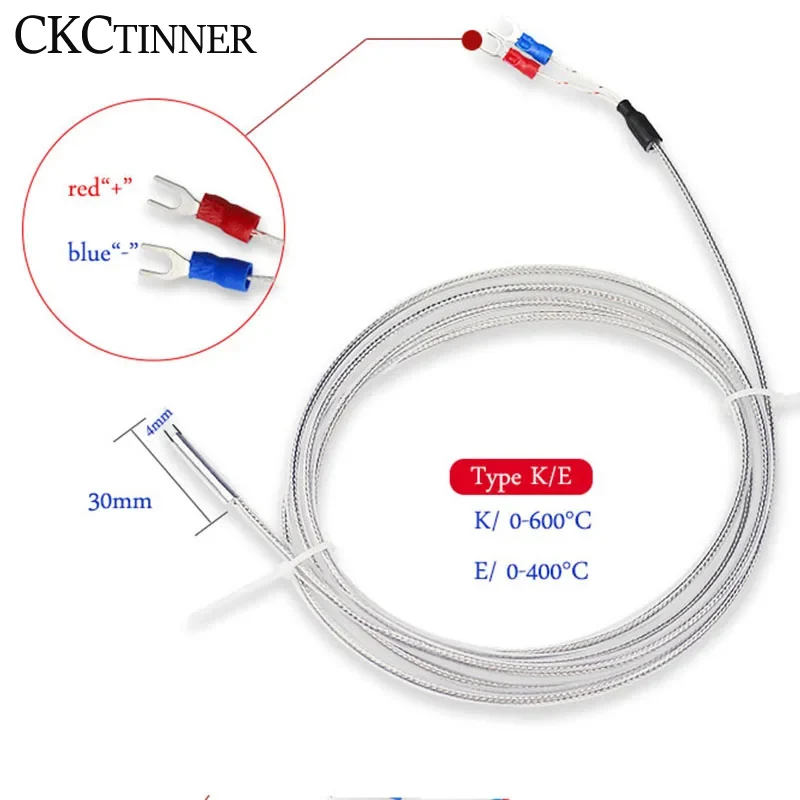 4*30mm Type K Thermocouple 1/2/3/4/5M Probe Type Shielded Braide Wire Thermocouple Temperature Sensor For Temperature Controller