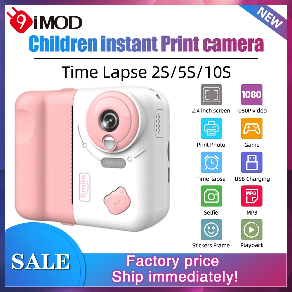 9IMOD Kinderkamera Sofortbildkamera 2,4 Zoll 1080P 10X Zoom 32 GB mit Bluetooth-Druck
