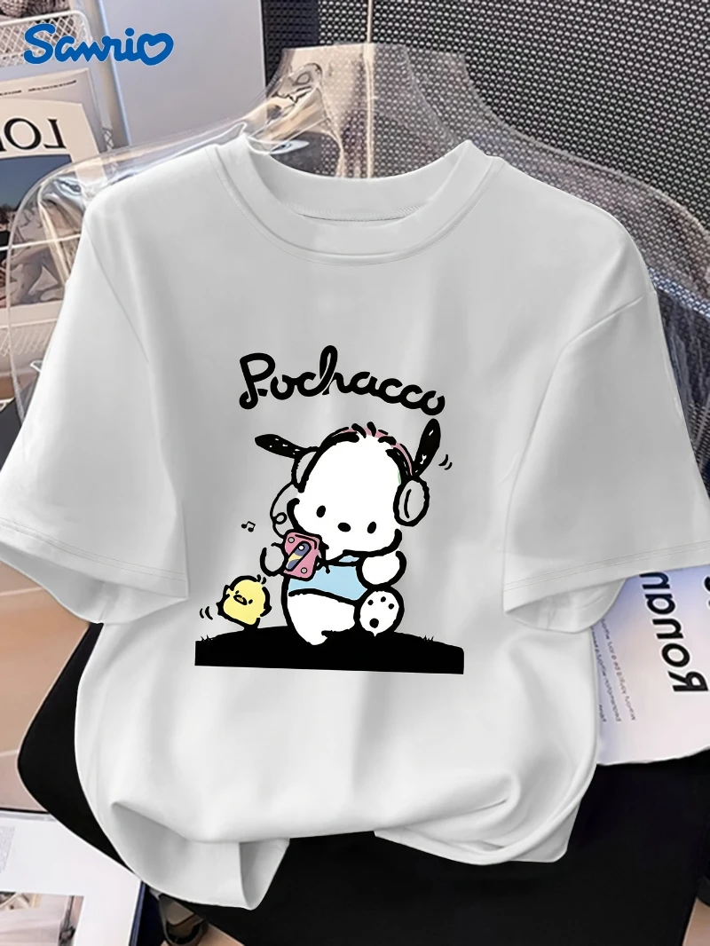 

Women's Pochacco Pattern T-shirt - Cute Sanrio Cartoon Short Sleeve Round Neck Top, Pochacco Printed Summer Loose Short Sleeve