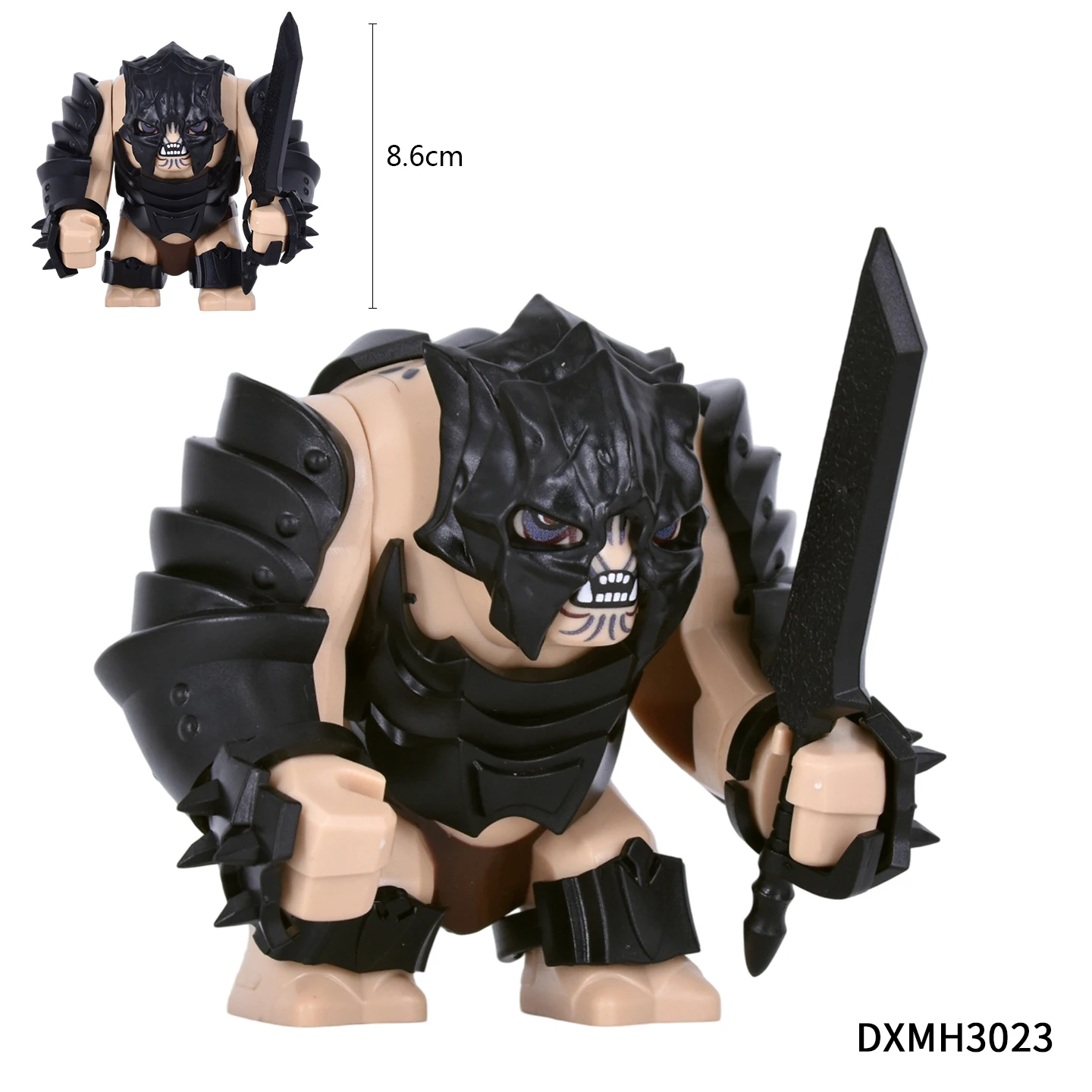 DIY LOTR Mittelalterliche Armee Troll Baustein-Set mit Rostiger Rüstung und Vielfältigen Zubehörteilen, Große Bewegliche Ziegelstein-Figur
