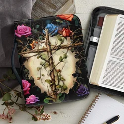 Cross Verse Pattern Leather Bible Bag for Women Men Handle Handbags Bible Hymns Bible Cover Case Carrying Bible Storage Bags