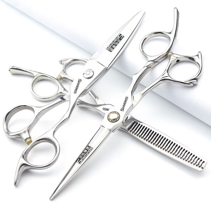 Barber shop hairstylist's exclusive hair clippers, 6-inch flat scissors, thinning V-tooth clippers, hair cutting set.