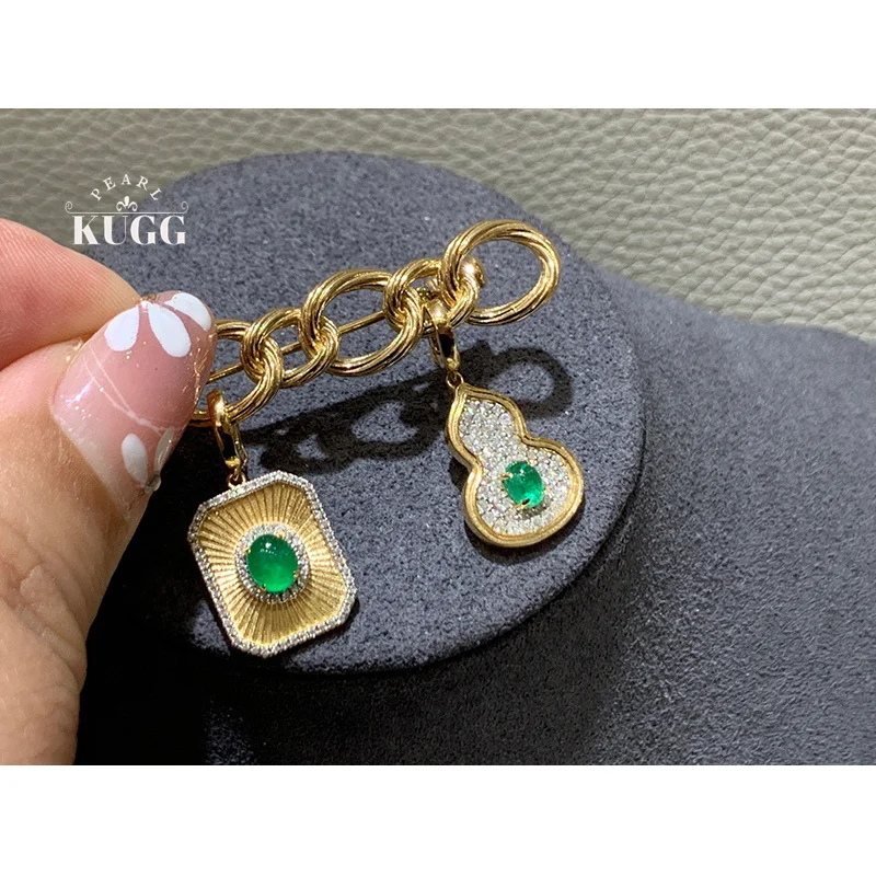 

KUGG 100% 18-каратное желтое золото, подвеска в винтажном стиле с натуральным изумрудом или брошь для женщин, элитные ювелирные украшения для вечеринок