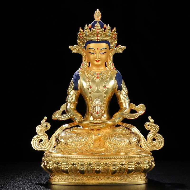 High grade Buddha figure - HOME family TOP efficacious Protection Tibetan Buddhism gold-plated Amitayus buddha statue-16CM