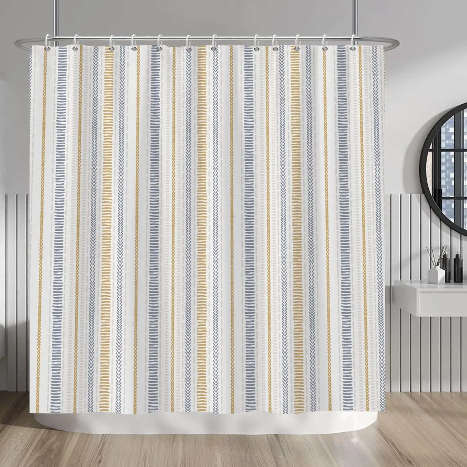 Modern Neutral Stripe Shower Curtain Waterproof Boho Bathroom Decor Beige Blue Stripes 72x72 Inches