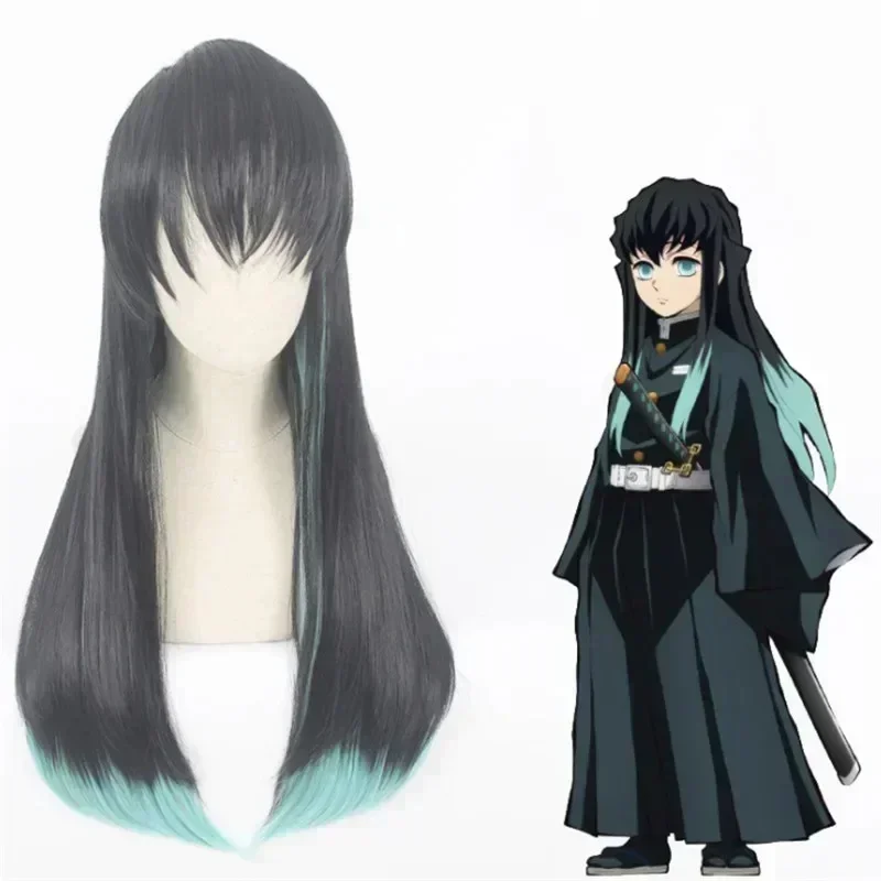 

2025halloweenAnime Demon Slayer Kimetsu no Yaiba Tokitou Muichirou Ponytails Wig Muichiro CosplayHeat Resistant Synthetic