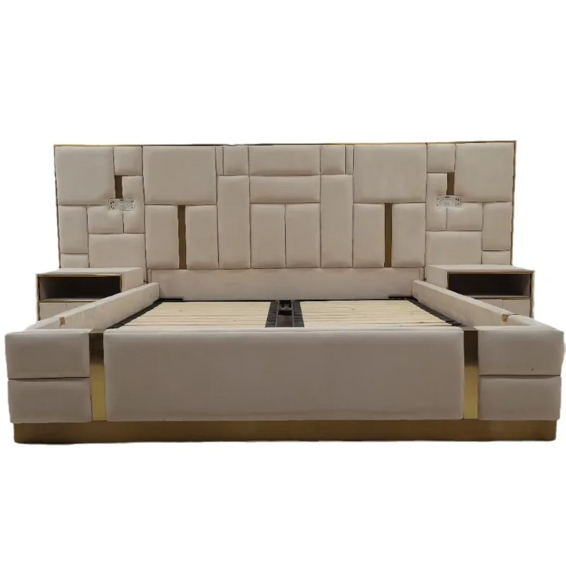 Italian minimalist fabric minimalist Nordic soft high-end atmospheric solid wood bed