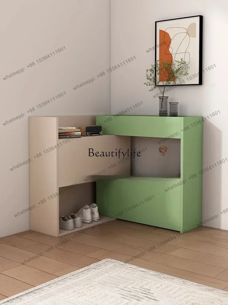 

X4 Cream Style Solid Wood Retractable Shoe Cabinet High-End Corner Entrance Shoe Cabinet with Drawers