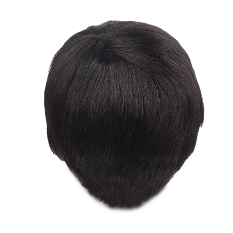 Toupee for Men Short Straight Synthetic Men Wigs with Side Bangs Heat Resistant Fiber