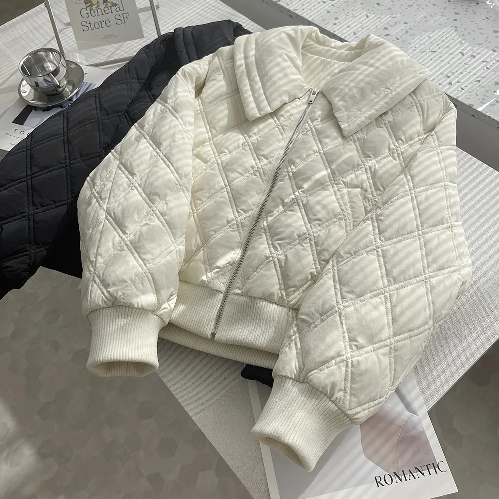 

Korean Sle Thiened Goose down Jaet Stand Collar Quilted Commuter Slim Fit Women's Winter Coat Zipper ket Long Sve