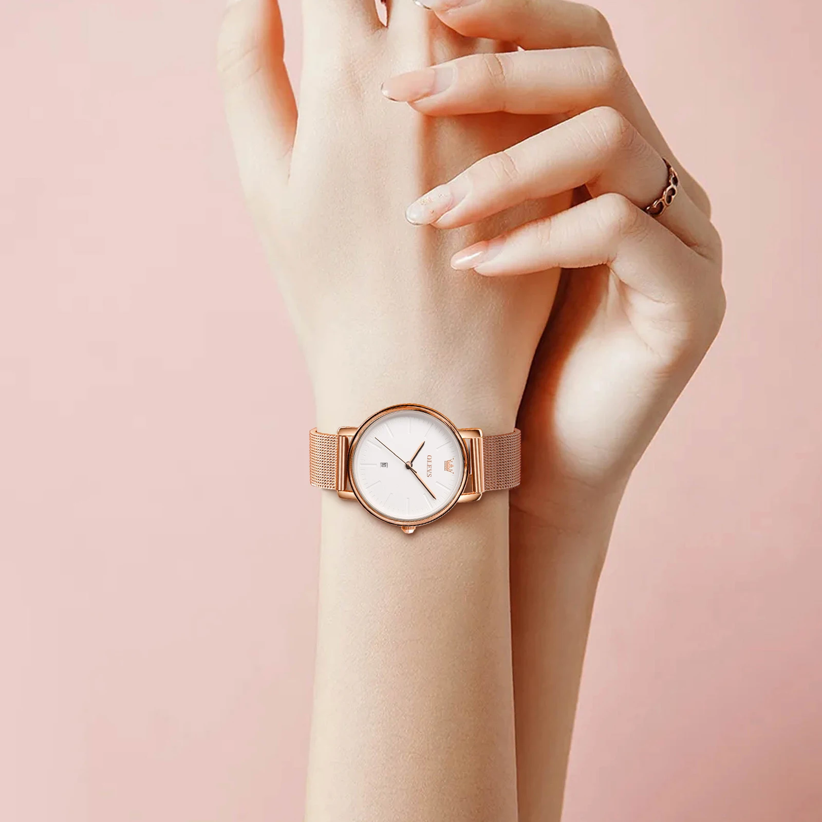 OLEVS Luxury Rose Gold Women Bracelet Watches Top Brand Ladies Casual Quartz Watch Stainless Steel Wristwatch Montre Femme