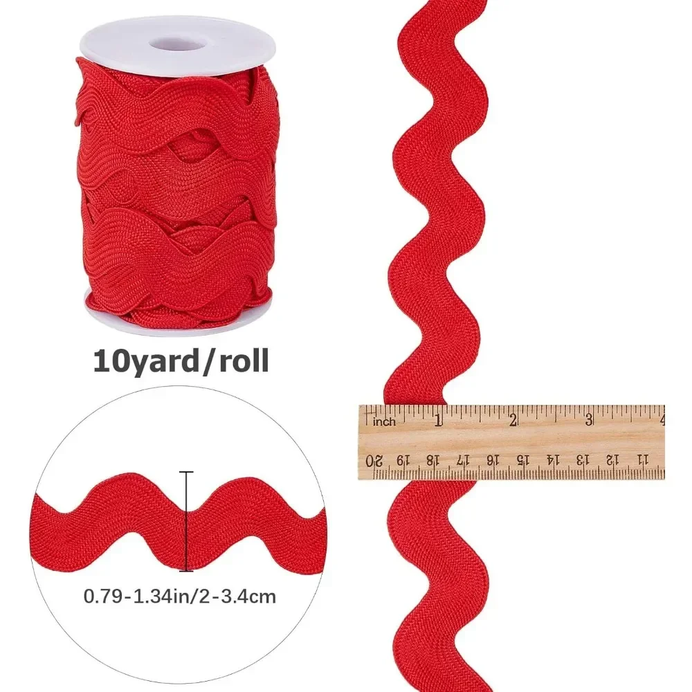 0.78 inch-1.33 inch/20mm-34mm 10 Yards Christmas Red Rick Rack Ribbon RIC Rac Ribbon Wave Sewing Bending Fringe Trim Woven