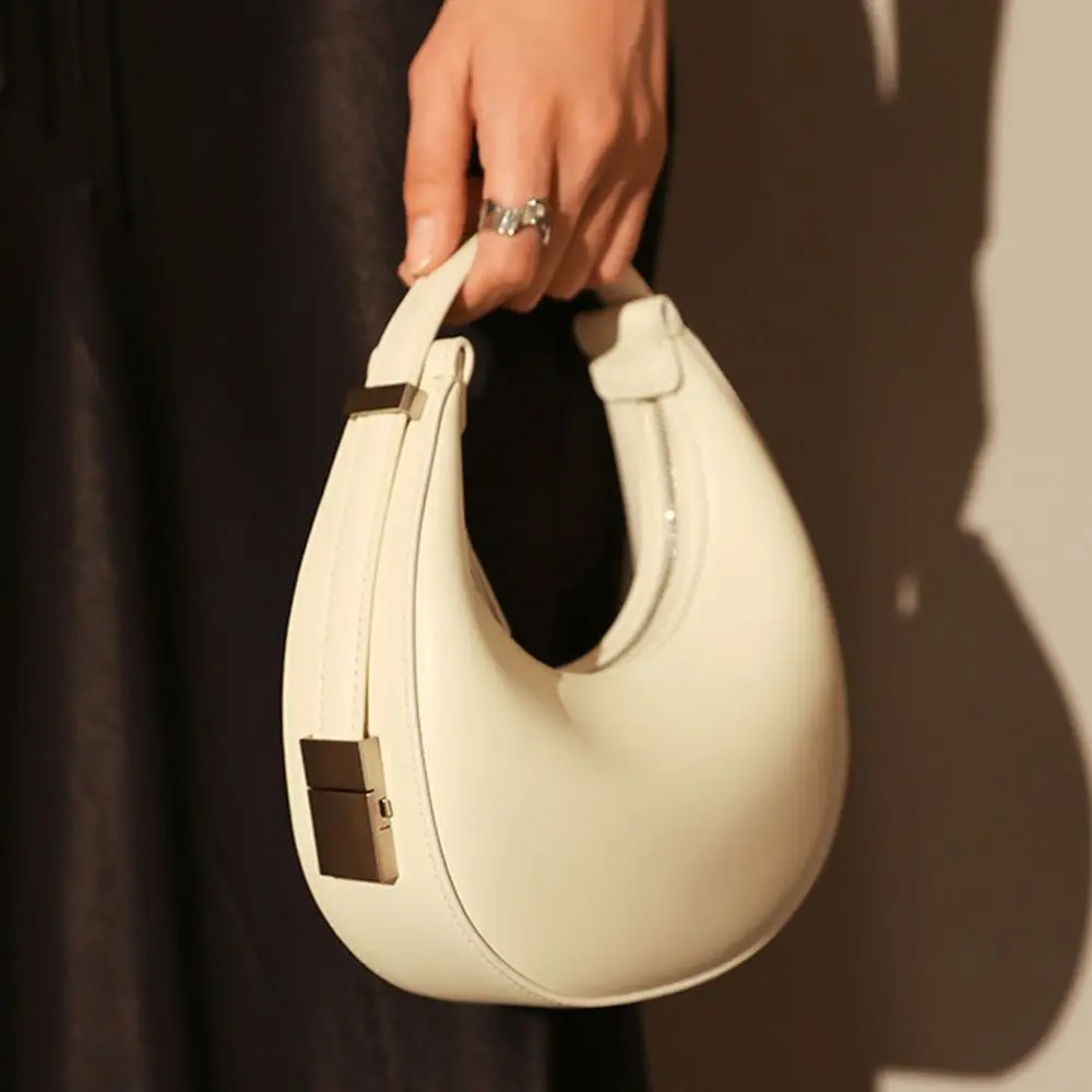 High-end Armpit Handbag Purse Tote Bags Minimalist Style Half-moon Bag PU Leather Women\'s Shoulder Bag