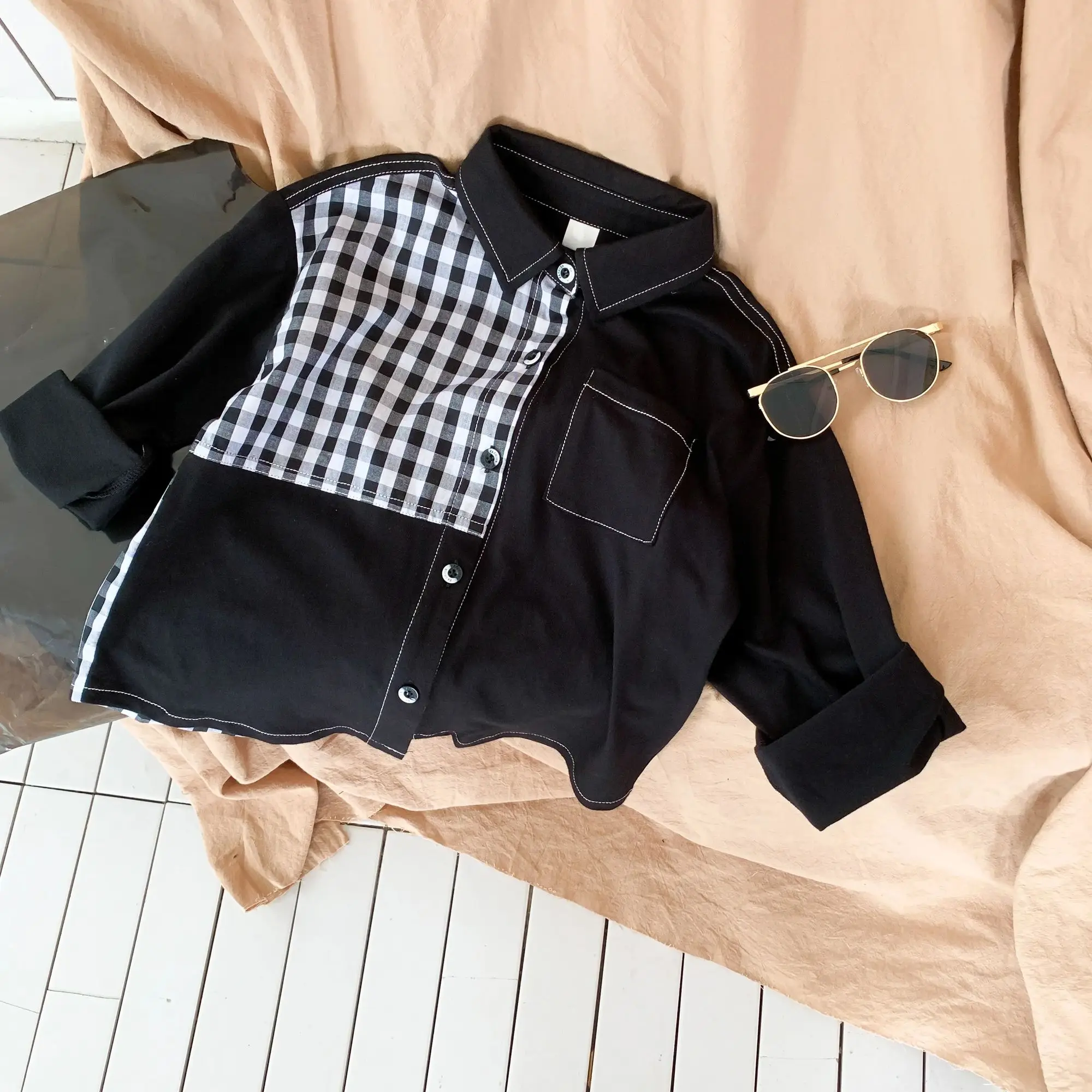 

2023 черная рубашка для мальчиков, крутая одежда на заказ, новое пальто на весну и осень, бутиковый дизайн, детская одежда для бега и бега, 2-14