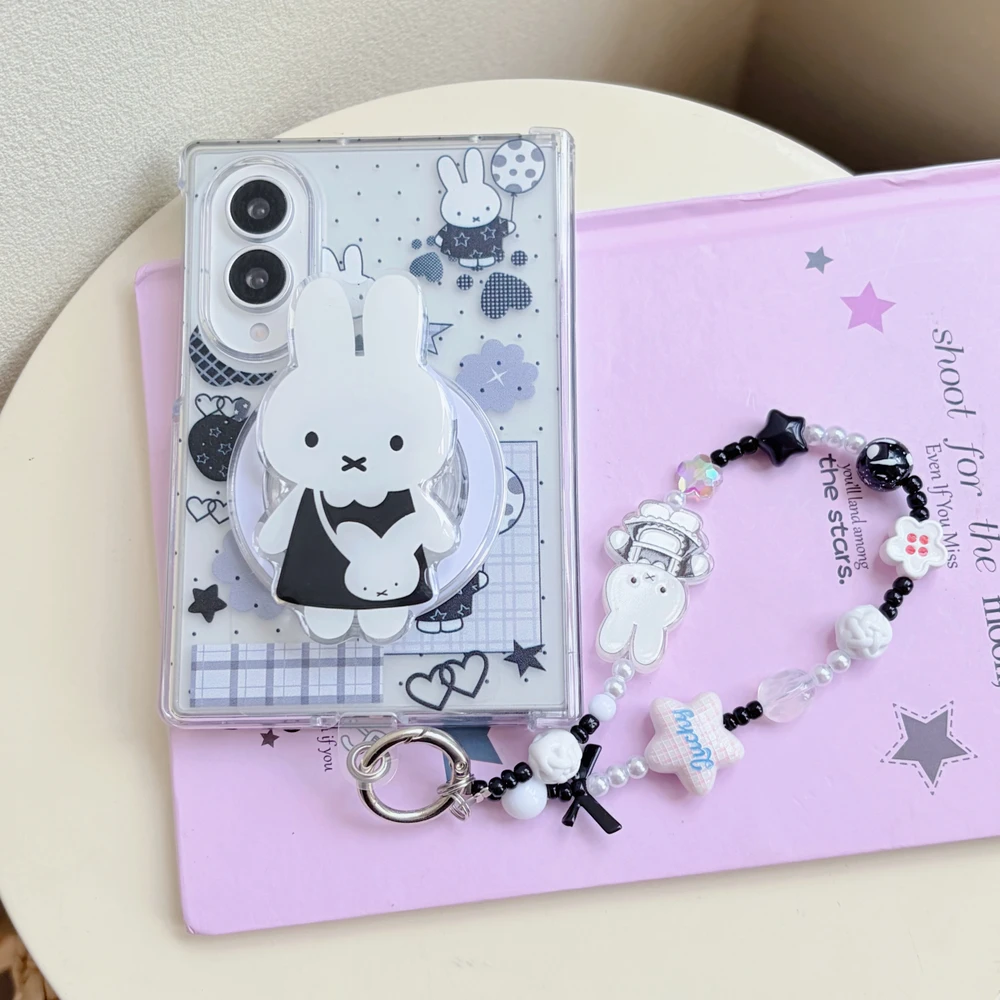 Kawaii Cute Cartoon Miffy Rabbit  Magnetic Holder Wireless Charge Phone Case For Samsung Galaxy Z Fold 8 Z fold 8 Ultra Cover