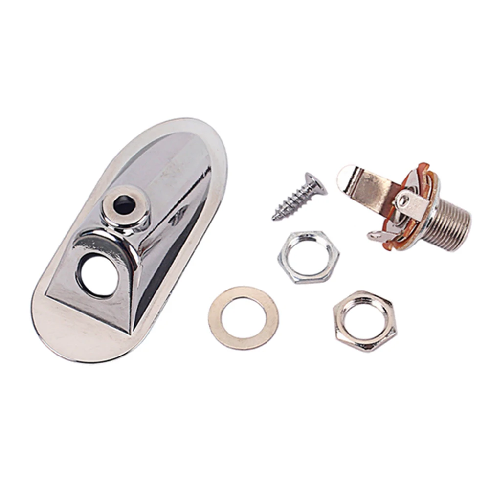 

1/4 Inch Guitar Output Jack Boat Style Jack Plate For Electric Guitar Bass Silver Durable Replacement Instrument Part