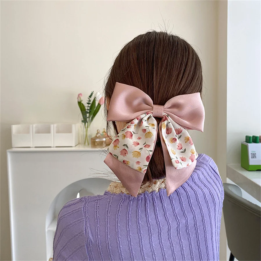 Elegant Bow Ribbon Hair Clip Fashion Simple sweet Satin Spring Clip Hair Pin Retro Headband with Clips Girls Hair Accessories