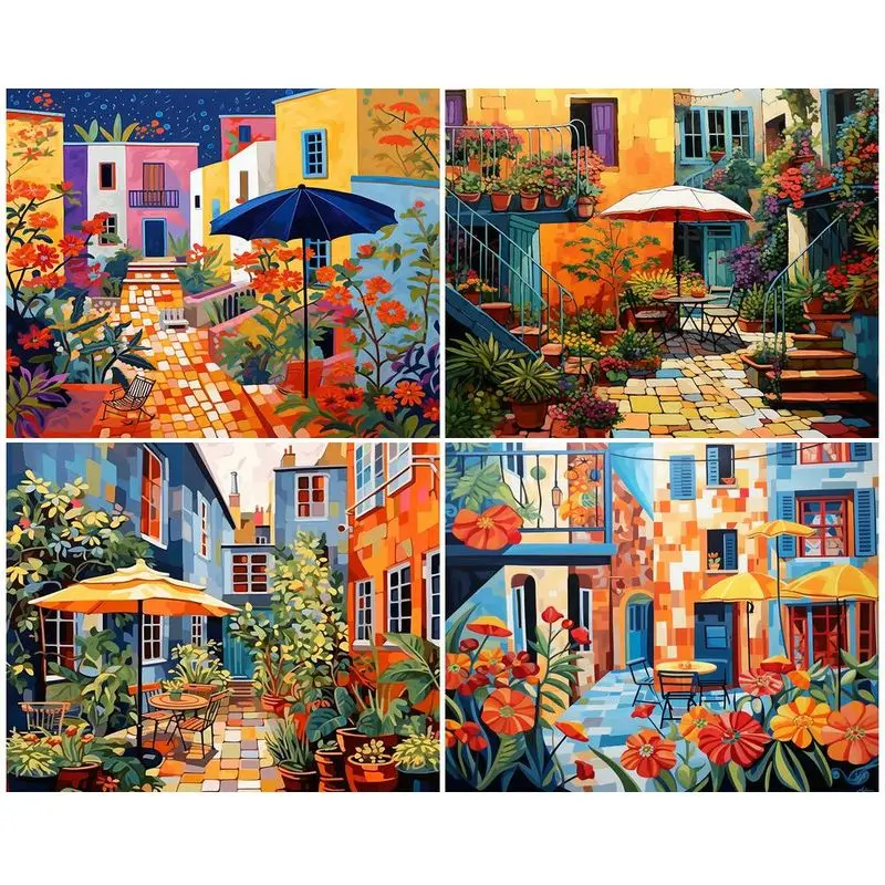 

CHENISTORY Picture By Number Colored Flower House Kits DIY Unique Gift Paint By Numbers On Canvas HandPainted For Living Room