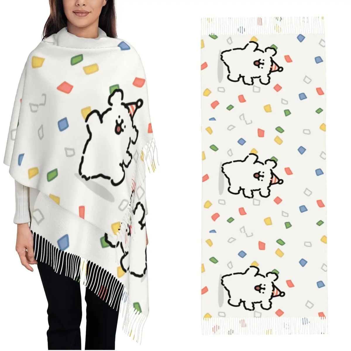 Ins Korea Line Puppy Maltese Scarf Women Winter Fall Pashmina Shawls and Wrap Colorful Large Scarves with Tassel Evening Dress