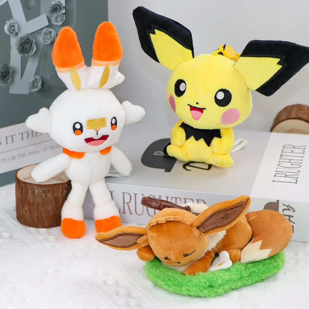 Original Potdemiel Piplup Gengar Schlüsselanhänger Plüschtiere Clefairy Slowpoke Jigglypuff Eevee Mimikyu Rowlet Anhänger Plüschpuppen – Detail 3