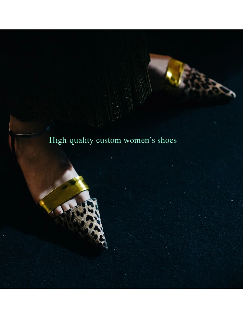 Leopard Print Women's Flat Heels Low-Cut Sandals Gold Broadband Pairing Ankle Straps Handmade Luxury Women's Shoes Banquet Shoes