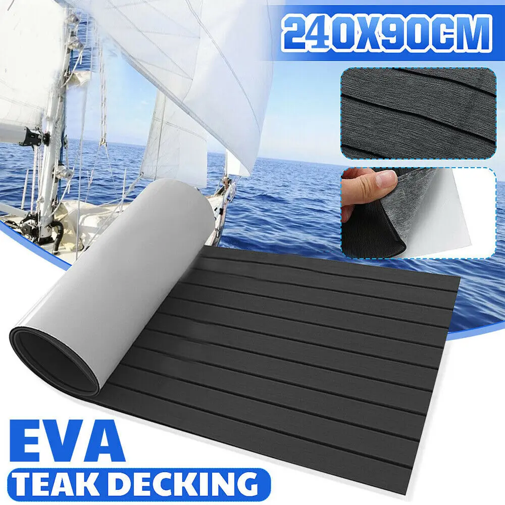 

EVA Foam Boat Deck Matte Marine Flooring Carpet Yacht Accessories Self Adhesive Pad Light Dark Grey With Black Stripe 2400x900mm