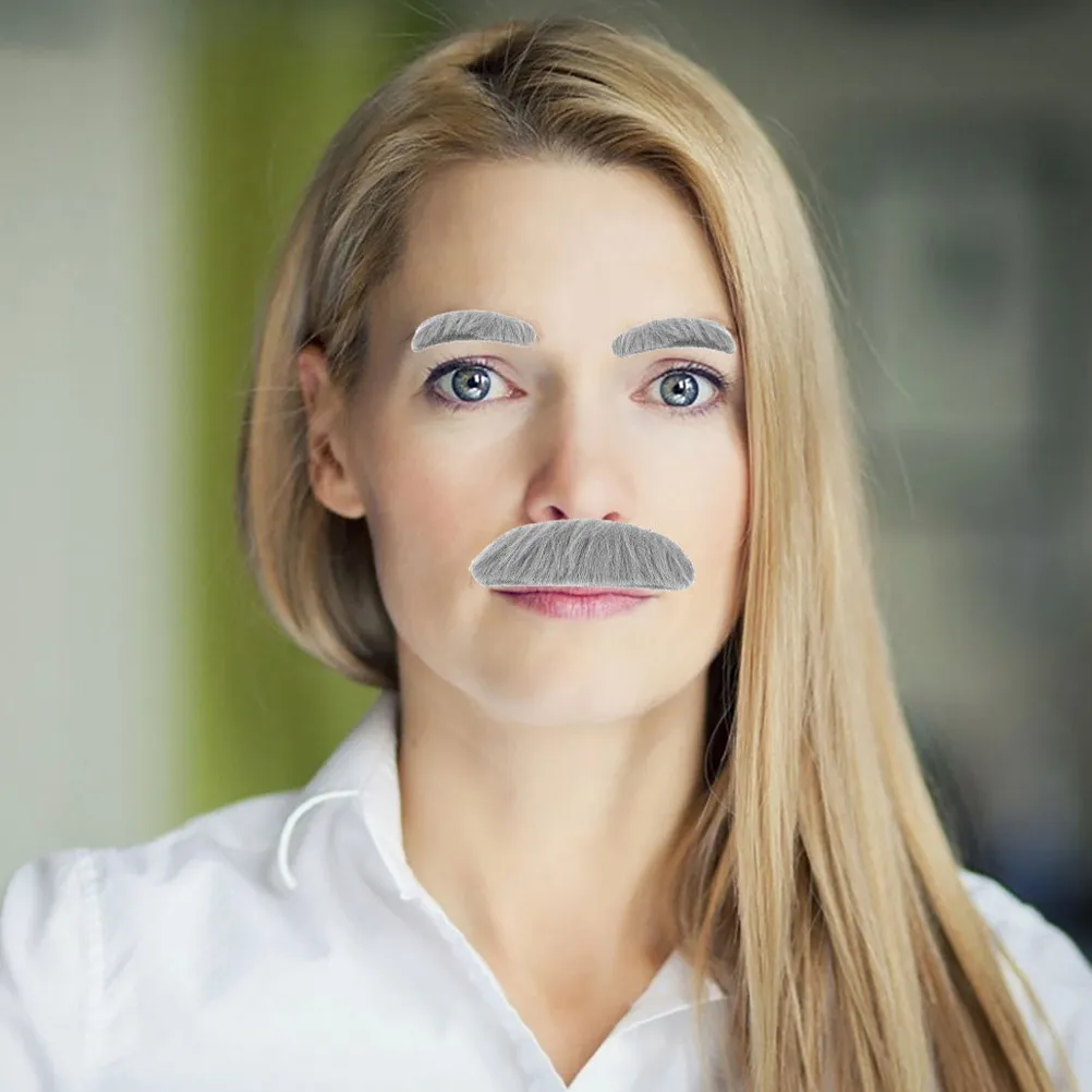 2Sets Realistic Self Adhesive Fake Mustache and Eyebrows Cosplay Props for Halloween Party Costume Grandpa Old Person Masquerade