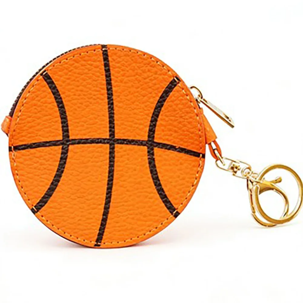 Fashion PU Leather Sports Keychain Wallet Waterproof Ball Shaped Ball Shaped Coin Purse Basketball Headphone Pouch Daily