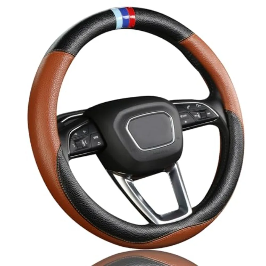 

Steering Wheel Cover for BMW Leather Car Steering Wheel Covers Universal for Car SUV Truck with Anti-Slip Lining 14.5-15inch Br
