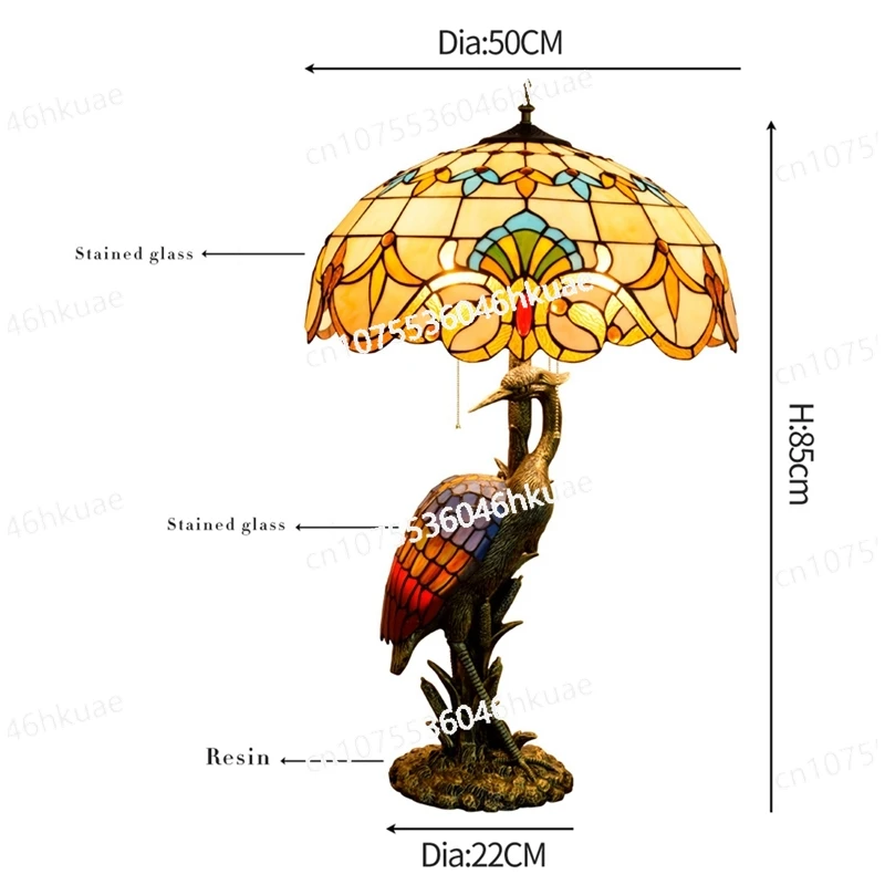 مصباح طاولة زجاجي للكنيسة تيفاني 50 سم - مصباح ديكور فني للرافعة الباروكية الأوروبية لغرفة المعيشة