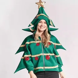 ZAWALAND Adult Christmas Hoodie Women Men Green Christmas Tree Cosplay Costume Fancy Carnival Party Xmas Coat Hooded Clothing