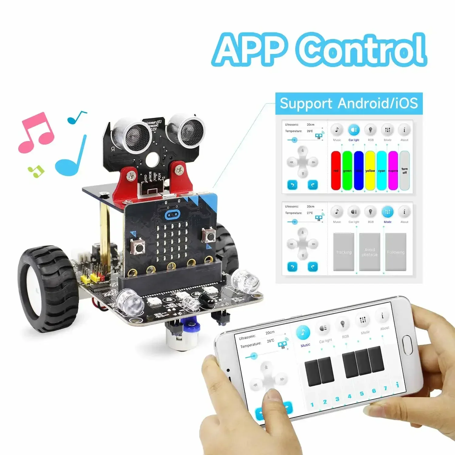 Robot programable Smart Car Learning Coding APP Control IR Compatible con Microbit V2