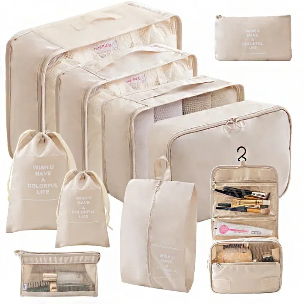 10/7 Pcs Set Travel Organizer Storage Bags Suitcase Packing Cubes Cases Portable Wardrobe Luggage Clothes Shoe Pouch Fold