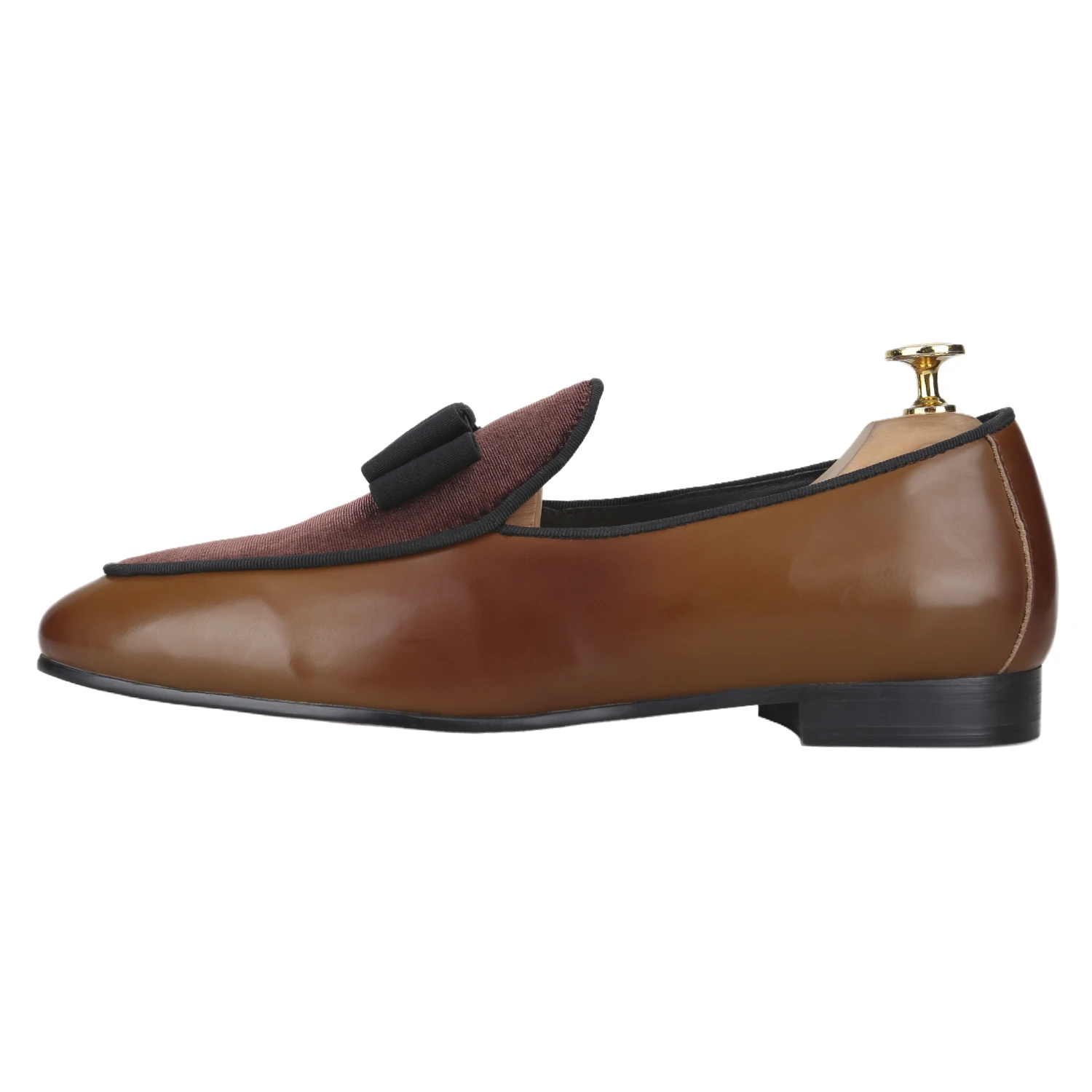 Piergitar Handmade Bow Tie Of Brown Vegetable-Tanned Leather Slip-On Loafers British Classic Style Men Smoking Slipper Plus Size