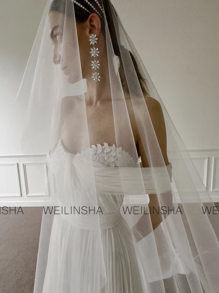 Women's Wedding Dresses Long 2025 Chiffon A-line Wedding Party Dresses Ivory Off-the-shoulder Ruched Hall Wedding Dresses - Image 2