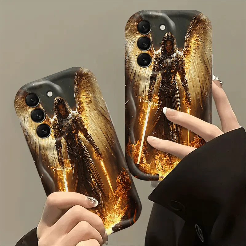 Fire Angel Knight Sword Wing Phone Case For Samsung Galaxy A57 A56 S25 S26 S23 S24 Plus Ultra A17 A27 A15 A55 A37 A06 A07 Cover