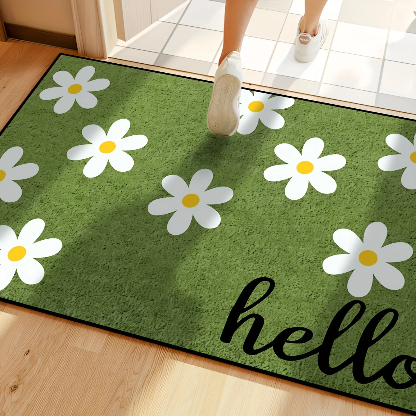 VIKAMA Small Chrysanthemum Carpet Cow Green Doormat Welcome Mat Outdoor Carpet Rug For Bedroom Living Room Carpet Washable Home view 5