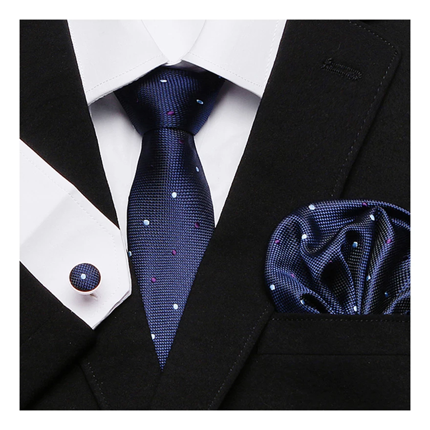 7.5 cm Luxurious Great Quality Birthday Gift Tie Hanky Cufflink Set Tie  Necktie Khaki Geometric Formal Clothing hombre