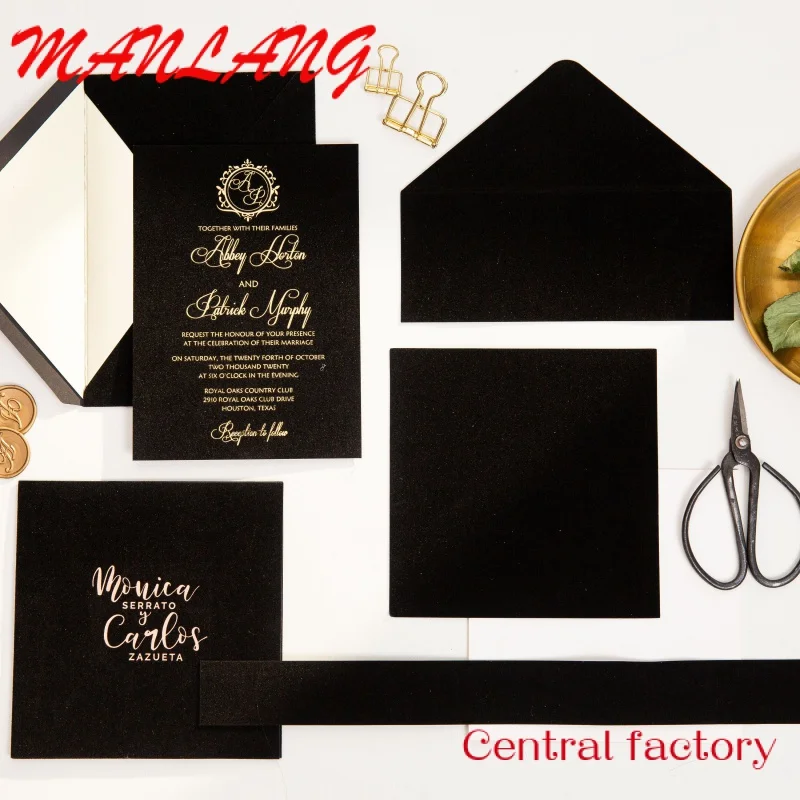 Custom  China custom luxury wedding velvet envelop invitation greeting cards for rustic weddings