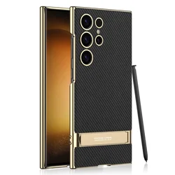 For Samsung Galaxy S26 S25 S24  Ultra / S23 Ultra Bracket Case GKK Quality Electroplating Leather Camera Protection Phone Cover